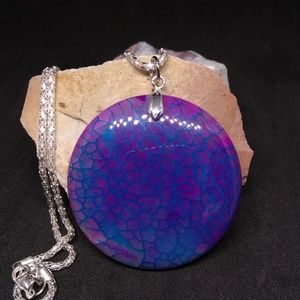Blue & Rose Dragon's Veins Agate Pendant Necklace